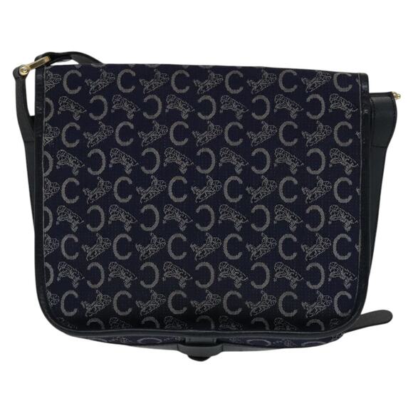 CELINE C Sulky Shoulder Bag Canvas Navy Gold - Picture 2 of 16